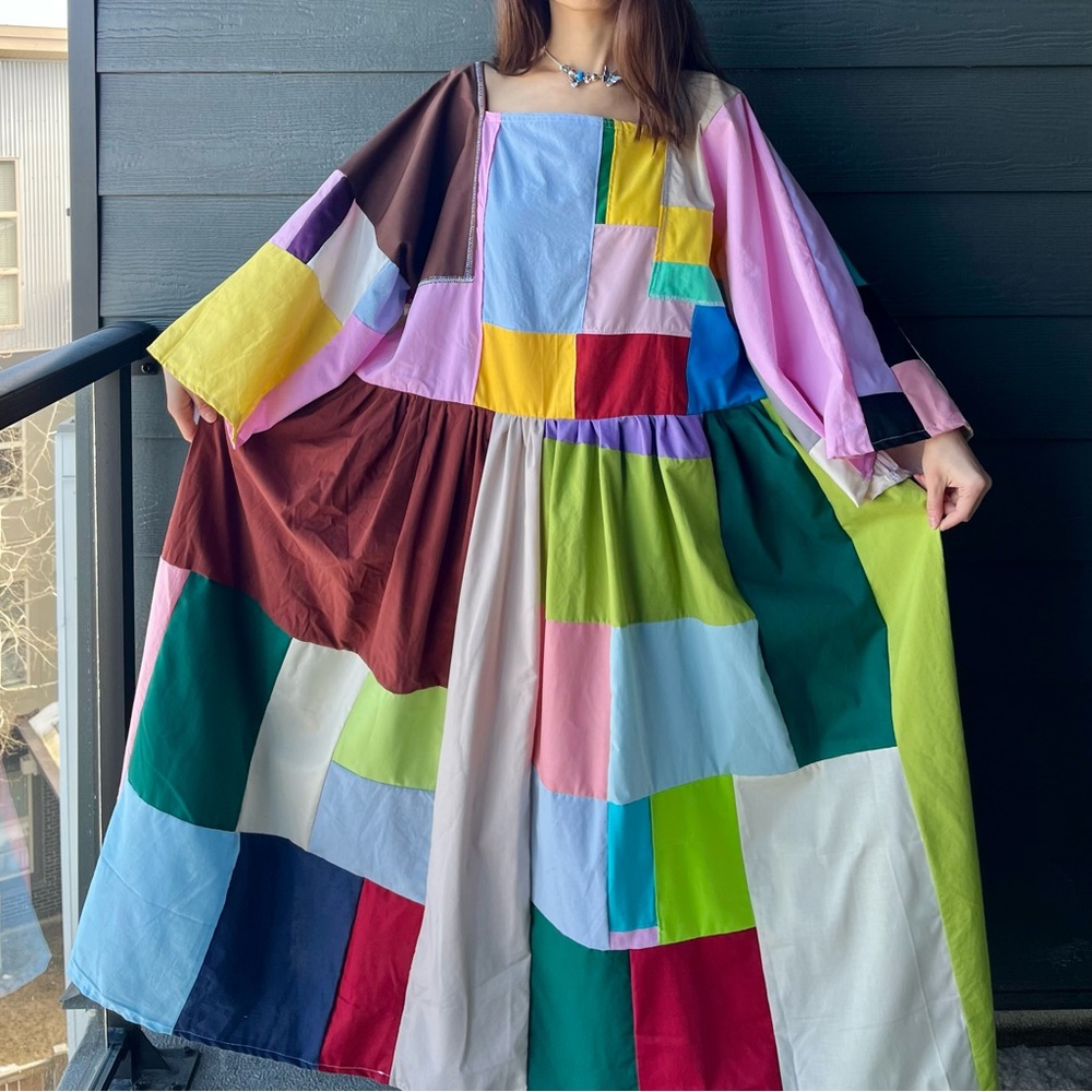 Handmade Quilted Patchwork Colorblock Dress SKU 02261 - Picture 12 of 16